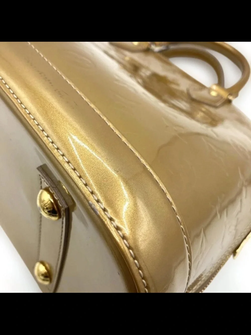 Louis Vuitton Vernis Alma PM Leather Satchel in Mustard